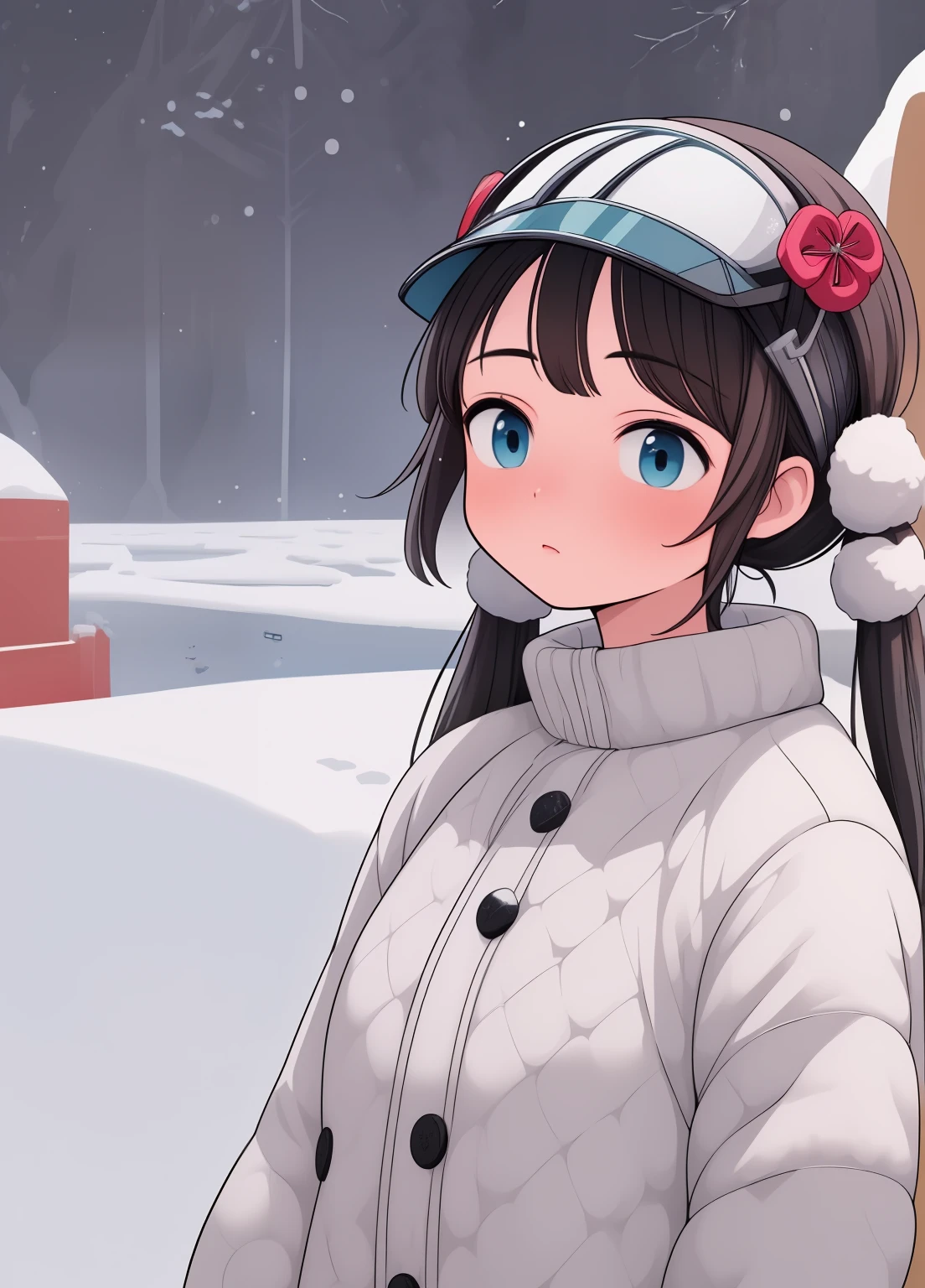 (masterpiece、Highest quality、Highest quality、Official Art、Beautiful and beautiful:1.2)、(One girl:1.3)Hatsune Miku、Twin tails,Beautiful breasts, Katsushika Hokusai, A female character amidst the chaos of a DDOS attack, Your eyes hidden behind a snowy visor. In a dystopian world where chaos unfolds before her eyes, she remains resolute.. This work of art is、It combines a unique style of manga and realism。, depicting a character with a snow-covered visor that obscures his eyes, Highlights a vague vision and a confused world. tiro de snowboard, whether, Blizzard