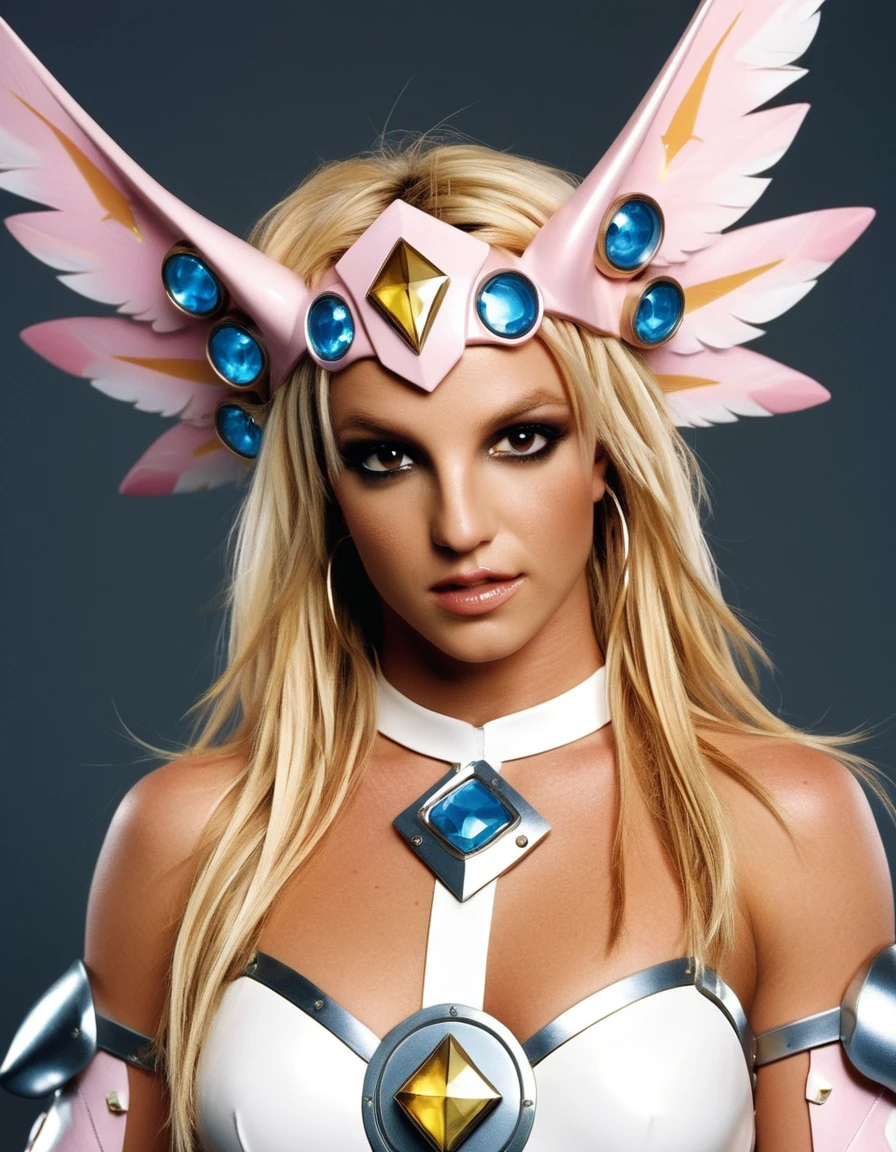 britney spears dressed in the hyper extravagant DIGIMON CHARACTER Bellestarmon costume, glamourous , , goddess, melhor qualidade realisitic, realisitic, award-winning illustration, (Highly detailed texture of face and skin), (all-body), (Complicated Detail: 1.2), (fine-details), (Complicated Detail), (Cinematic Lights, better quality backlight), Sharp lines, sharp focus, offcial art, unity wallpaper 8k, absurdrez, unbelievably absurd, huge filesize, -, Fantasyart, RTX,((close-up photo of the award-winning studio)), , (escape), , perfect hands, beautiful detailed eyes, face perfect