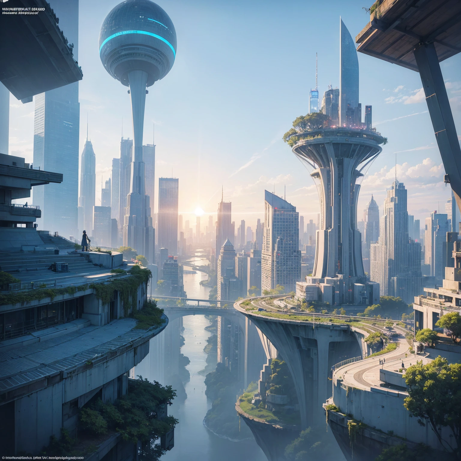 (Highest quality,4K,8k,High resolution,masterpiece:1.2),Very detailed,(Realistic,Realistic,Photorealistic:1.37),Futuristic floating city,Future Technology,Huge urban high-tech tablet platform,airship,Floating in the sky,Future City,小さなairshipが周囲に,High-tech hemispherical platform,Colorful lights,High-level architecture,Modern architecture,Skyscraper,Access the cloud,Beautiful views,City view,Impressive design,Seamlessly blending with nature,vibrant and lively atmosphere,Future Transportation Systems,No Parking,Transparent path,Lush greenery,Sky Garden,waterfall,Spectacular Skyline,Reflection on the surface of the water,Shining River,Architectural Innovation,Futuristic skyscrapers,Transparent Dome,The building has an unusual shape,Elevated walkway,Impressive Skyline,Glowing lights,Future Technology,minimalist design,Scenic spots,panoramic,tower that pierces the clouds,Vibrant colors,Spectacular sunrise,Spectacular sunset,Dazzling light display,Magical atmosphere,Future City,Urban Utopia,Luxury Lifestyle,Innovative Energy,Sustainable Development,Smart City Technology,Advanced Infrastructure,Quiet atmosphere,Nature and technology coexist in harmony,Great cityscape,Unprecedented urban planning,Architecture seamlessly connects with nature,High-tech city,A marvel of cutting-edge engineering,The future of urban living,A visionary architectural concept,Energy-efficient buildings,Harmony with the environment,A city floating above the clouds,Utopian dreams become reality,The possibilities are endless,Cutting-edge transportation network,Green Energy Integration,Innovative Materials,Impressive holographic display,Advanced Communication Systems,Breathtaking aerial views,Quiet and peaceful environment,Modernist aesthetics,Heavenly Beauty