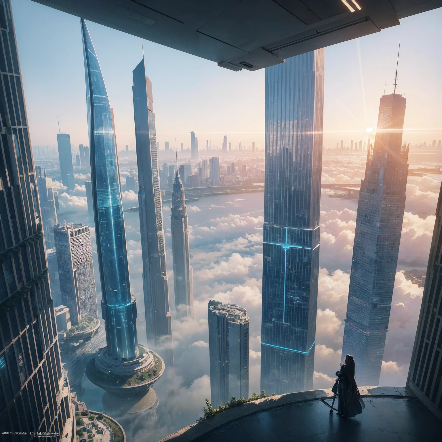 (Highest quality,4K,8k,High resolution,masterpiece:1.2),Very detailed,(Realistic,Realistic,Photorealistic:1.37),Futuristic floating city,Future Technology,Huge urban high-tech tablet platform,airship,Floating in the sky,Future City,小さなairshipが周囲に,High-tech hemispherical platform,Colorful lights,High-level architecture,Modern architecture,Skyscraper,Access the cloud,Beautiful views,City view,Impressive design,Seamlessly blending with nature,vibrant and lively atmosphere,Future Transportation Systems,No Parking,Transparent path,Lush greenery,Sky Garden,waterfall,Spectacular Skyline,Reflection on the surface of the water,Shining River,Architectural Innovation,Futuristic skyscrapers,Transparent Dome,The building has an unusual shape,Elevated walkway,Impressive Skyline,Glowing lights,Future Technology,minimalist design,Scenic spots,panoramic,tower that pierces the clouds,Vibrant colors,Spectacular sunrise,Spectacular sunset,Dazzling light display,Magical atmosphere,Future City,Urban Utopia,Luxury Lifestyle,Innovative Energy,Sustainable Development,Smart City Technology,Advanced Infrastructure,Quiet atmosphere,Nature and technology coexist in harmony,Great cityscape,Unprecedented urban planning,Architecture seamlessly connects with nature,High-tech city,A marvel of cutting-edge engineering,The future of urban living,A visionary architectural concept,Energy-efficient buildings,Harmony with the environment,A city floating above the clouds,Utopian dreams become reality,The possibilities are endless,Cutting-edge transportation network,Green Energy Integration,Innovative Materials,Impressive holographic display,Advanced Communication Systems,Breathtaking aerial views,Quiet and peaceful environment,Modernist aesthetics,Heavenly Beauty