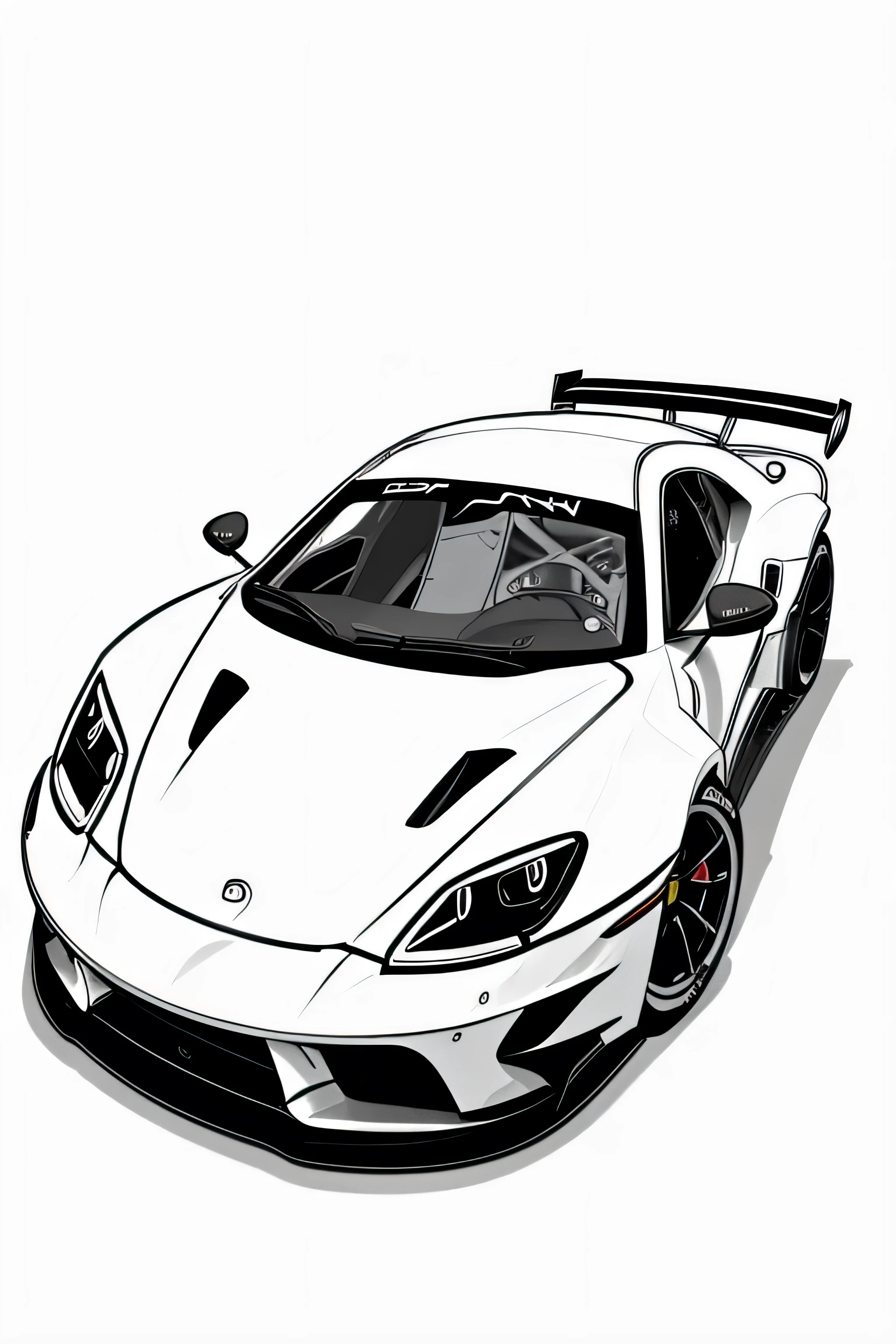 Coloring page of a supercar race, cartoon style, thick lines, no color, white background, only strokes