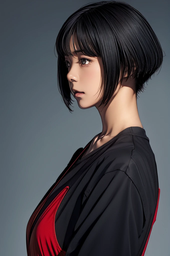 Gundam Suit、profile、Upper Body、Hanger、girl、Black Hair、Shortcut Warrior