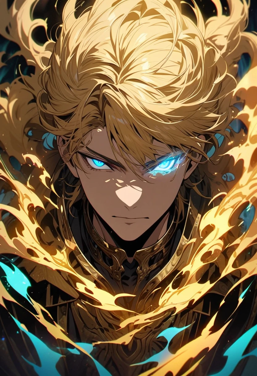 male, solo, handsome, god, god eyes, glowing eyes, blond hair, golden, aura, holo, beautiful, beautiful color, high detail