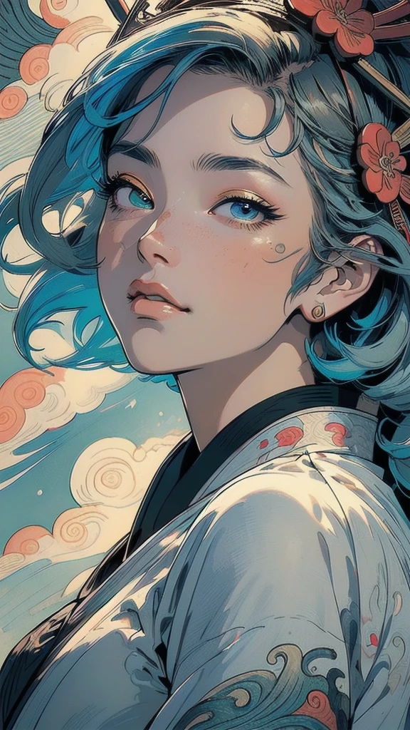 (((masterpiece, highest quality))),,(((solo:1.2))),(((1girl:1.2))),32k wallpaper, very detailed, poster, vintage science fiction,(((((portfolio))))),(((((Close-up))))),(((((bust up))))),((((more various angle)))),((((highlight)))),((((heterochromia)))),(((complete. detailed face))),(((detailed unlimited complete equipment : rail gun))),(((((Absolutely Realistic Clouds background))))),(((Texture for people : halftone))),((Open your mouth wide)),(((((Wind God and Thunder God))))),(((Ukiyo-e)))