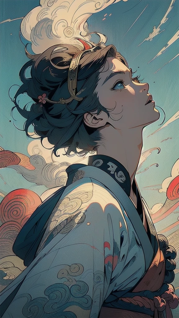 (((masterpiece, highest quality))),,(((solo:1.2))),(((1girl:1.2))),32k wallpaper, very detailed, poster, vintage science fiction,(((((portfolio))))),(((((Close-up))))),(((((bust up))))),((((more various angle)))),((((highlight)))),((((heterochromia)))),(((complete. detailed face))),(((detailed unlimited complete equipment : rail gun))),(((((Absolutely Realistic Clouds background))))),(((Texture for people : halftone))),((Open your mouth wide)),(((((Wind God and Thunder God))))),(((Ukiyo-e)))