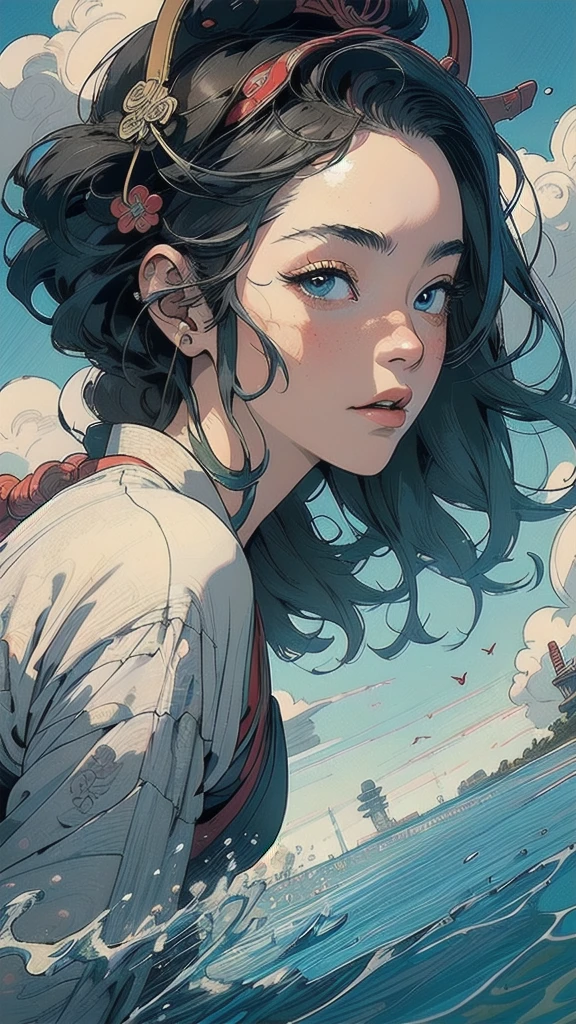 (((masterpiece, highest quality))),,(((solo:1.2))),(((1girl:1.2))),32k wallpaper, very detailed, poster, vintage science fiction,(((((portfolio))))),(((((Close-up))))),(((((bust up))))),((((more various angle)))),((((highlight)))),((((heterochromia)))),(((complete. detailed face))),(((detailed unlimited complete equipment : rail gun))),(((((Absolutely Realistic Clouds background))))),(((Texture for people : halftone))),((Open your mouth wide)),(((((Wind God and Thunder God))))),(((Ukiyo-e)))