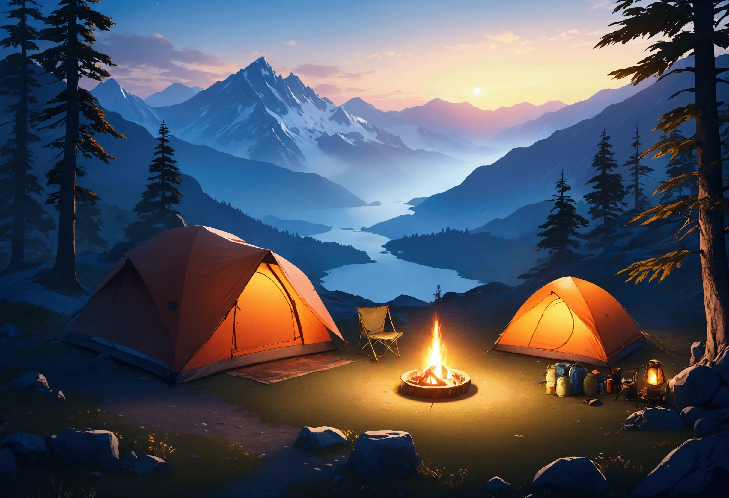 plateau,camp site,The view is amazing.,tent,Camping equipment,Highest quality, 8k, High resolution, masterpiece:1.2, Very detailed, Realistic:1.37, High resolution, 超High resolution, Very detailed, Professional, Vibrant colors