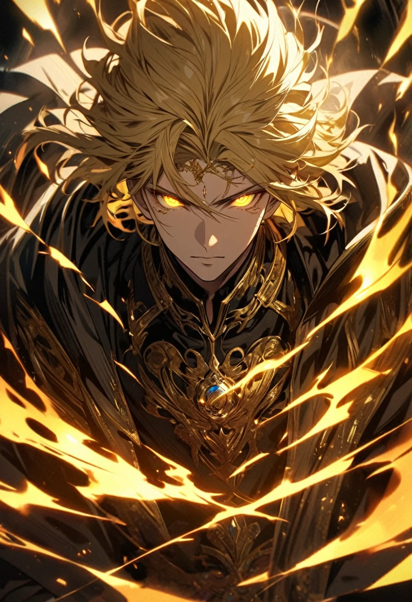 male, solo, handsome, god, god eyes, glowing eyes, blond hair, golden, aura, holo, beautiful, beautiful color, high detail, golden eyes
