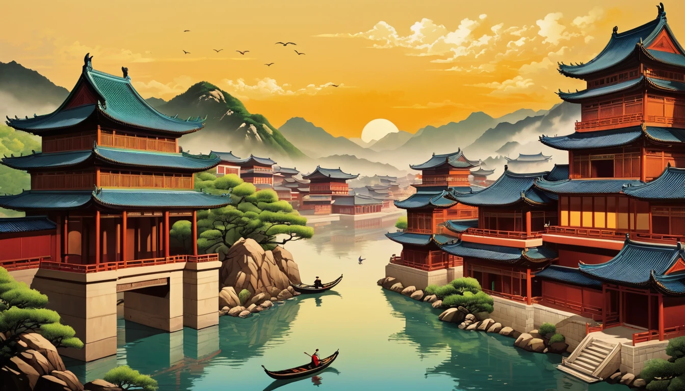 in Bada Shanren style, cityscape