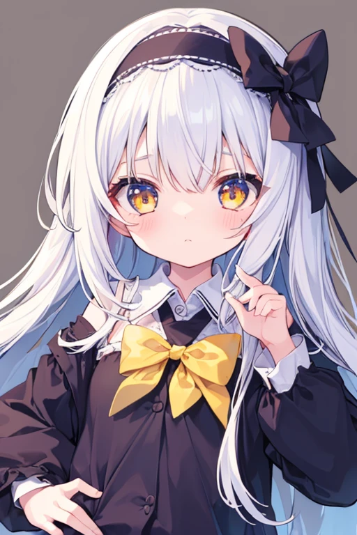 (One girl), from the front, Dynamic pose, upper body, Edge VB, wearing Edge VB, belly button, (barefoot), Plump, (masterpiece, Highest quality:1.2), One girl, alone, upper body, (Portraiture:1.2), white_hair, long_hair, yellow_eye, hairband, hair_bow, 前hair, Small_chest, , very_long_hair, flat_chest, independent_collar, full_body, , figure, 8k, High resolution，cute，Anime illustration，animation，****ta