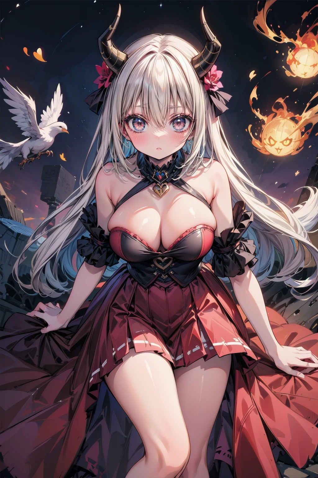 (Dark Skin), (Devil horns), Large Breasts, The temptation of immortality occupied my mind. Rebuke. Weakness in the knees., 力の混乱を召喚する私は来る嵐孤独に黒い雲を煽る私は私の名前を持つリサイクラーBorn in flames, I am blessed, my family crest is the demon of death, sky, I woke up. Darkness and the Phoenix Ashes of God. The pain that followed. Fate chases after time. The nightmare of succession., Surrounded by fate, I can't escape. I keep walking the route between the lights. Bad, I walk the empty halls.,I don't exceed 5R. The truth of the embers' eyes. We always fight in fire and ice. Two souls were once lost., now、They remember、I am the coming storm、Causing black clouds and loneliness、I am a recycler with my own name、Born in flames, I am blessed, my family crest is the demon of death, sky, I woke up Darkness and the ashes of the divine Phoenix The pain that followed Fate chases time Vanishing into the night The shadow of loss left behind An obsession is pulling me back Refuse, I take what is mine, lurking in the shadows beneath the night, A bloody spinning constellation, Standing at my feet々Dancing in the tombs of the dead, the recurring dream of the black throne, the dark ruins, Summoned from the ashes, the puppeteer has gathered all the masses. Cable, Twisted thoughts when the blade hits you: You want that power.? next、Try to embrace it. Out of the wood. Fire. Smash. Longing for lineage. Dark thoughts embrace. Crimson delight. Let the dim heart harden or destroy.? Bury the light deep within your heart., We didn't go home, we burn chaos in the wind, adrift alone at sea