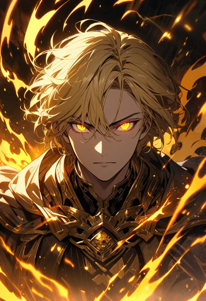 male, solo, handsome, god, god eyes, glowing eyes, blond hair, golden, aura, holo, beautiful, beautiful color, high detail, golden eyes