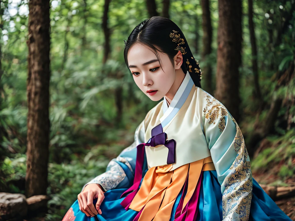 a korean actress starring in a fantasy television drama, film still, shot on a sony alexa, hanbok, edgEF, wearing edgEF eastern clothing, dangui, detailed face, detailed eyes, intricate details, film grain, skin details, high detailed skin texture, 4k, sharp focus, masterpiece, award winning photo, analog style photo, film grain, Full shout