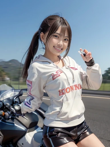 Japanese female, a lot of details, (underweight), 30 years old, detailed black hair, beautiful detailed hair, super fucking beautiful, delicate beautiful face, complex details beautiful and delicate eyes, perfect hands, (flat chest best quality:1.5), perfect and delicate limbs, detailed skin, best quality, ultra-detailed,(cheerful grin:1.5),
riding suit woman, Riding a super sports motorcycle,(honda super sport motorcycle:1.4), motion blur:1.6