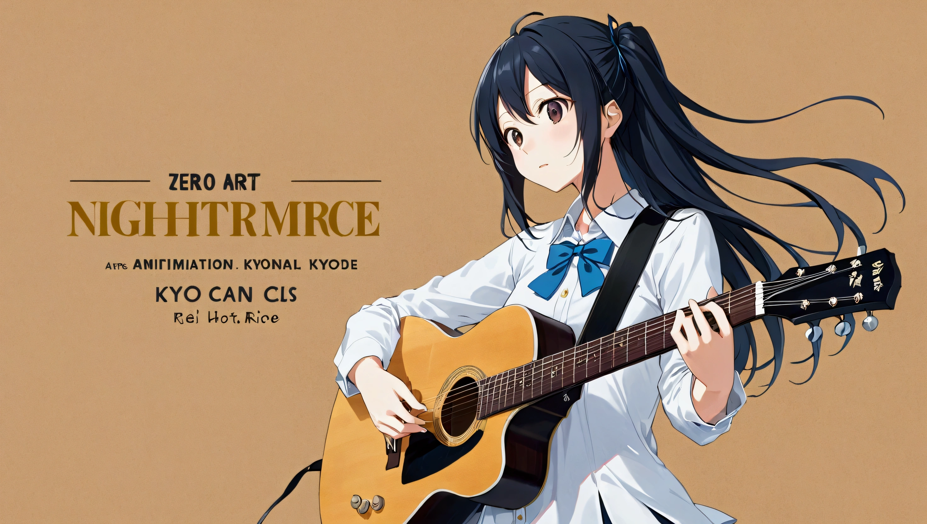Anime Girls with long black hair holding a guitar and wearing a white shirt, anime peripheral, Nightcore, Art Cover, Zero-chan, wallpaper!, Fan art, Zero-chan art, rei hiroe, intricate Anime Girls k-on kyoani, (Anime Girls), Anime Moe Art Style, [ Digital Art ]!!, Kyoto Animation Style