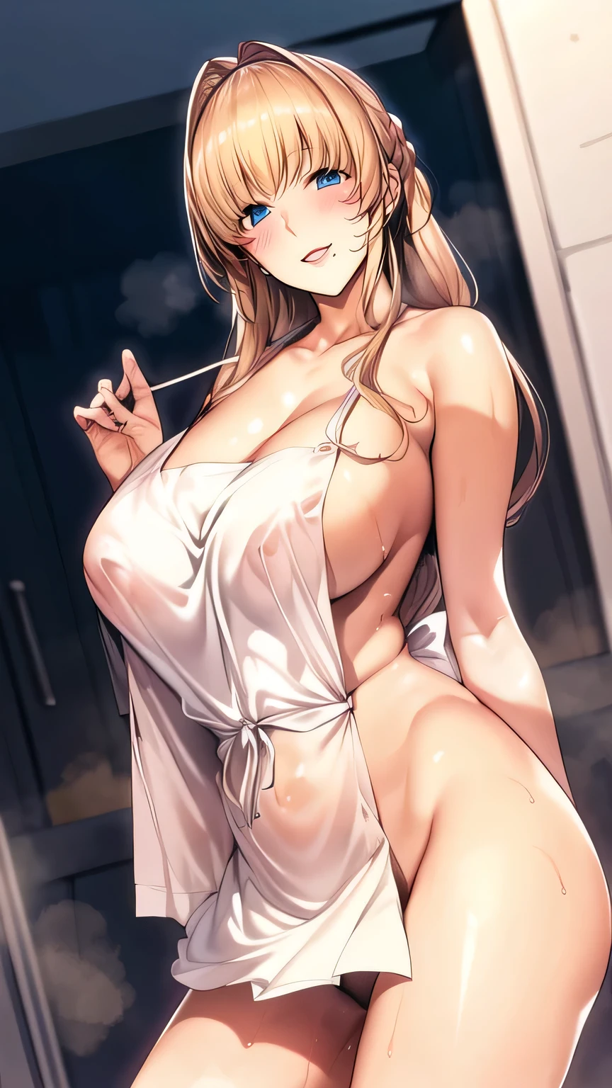 Naked apron, sideboob, kitchen,
blonde hair, blue eyes,long hair,blunt bangs, 
1 girl, 20yo,Young female,Beautiful Finger,Beautiful long legs,Beautiful body,Beautiful Nose,Beautiful character design, perfect eyes, perfect face,expressive eyes,perfect balance,
looking at viewer, full body ,closed mouth, (innocent_big_eyes:1.0),Light_Smile,
official art,extremely detailed CG unity 8k wallpaper, perfect lighting,Colorful, Bright_Front_face_Lighting,shiny skin, 
(masterpiece:1.0),(best_quality:1.0), ultra high res,4K,ultra-detailed, cowboy shot, front shot,
photography, 8K, HDR, highres, Kodak portra 400, film grain, blurry background, bokeh:1.2, lens flare, (vibrant_color:1.2),professional photograph, 
(Beautiful,large_Breasts:1.4), (beautiful_face:1.5),(narrow_waist), cowboy shot, front shot 