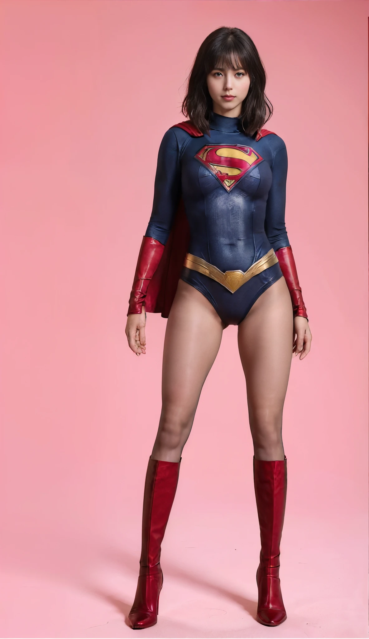 No background、She always has her mouth open、She always has a sad look on her face、Always close your eyes、(((Beautiful legs in black tights.)))、(((Stretch your legs、expensive、Showing a beautiful smile)))、((((Make the most of your original images)))、(((Supergirl Costume)))、(((Beautiful Short Hair)))、(((Suffering face)))、(((Black tights legs、Wear red boots)))、((Best image quality、8k))、((Highest quality、8k、masterpiece:1.3))、(((Preserve background )))、Sharp focus:1.2、Beautiful woman with perfect figure:1.4、Slim Abs:1.2、Wet body:1.5、Highly detailed face and skin texture、8k