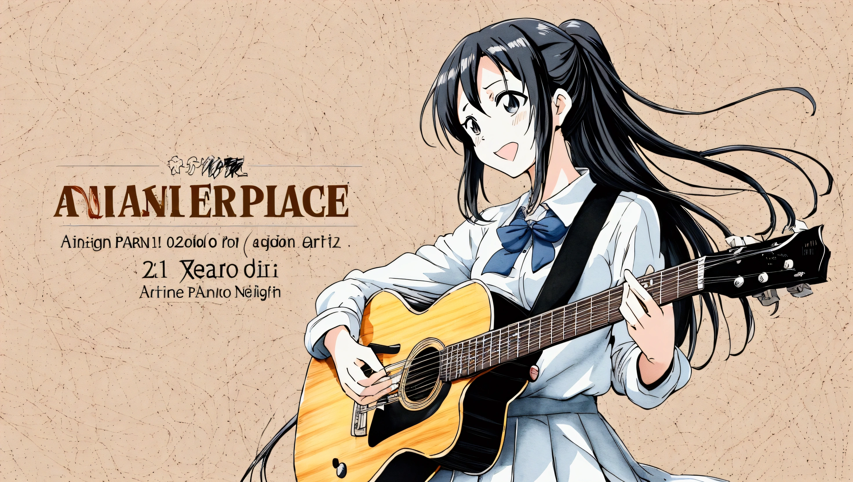 Anime Girls with long black hair holding a guitar and wearing a white shirt, anime peripheral, Nightcore, Art Cover, Zero-chan, wallpaper!, Fan art, Zero-chan art, rei hiroe, intricate Anime Girls k-on kyoani, (Anime Girls), Anime Moe Art Style, [ Digital Art ]!!, Kyoto Animation Style
