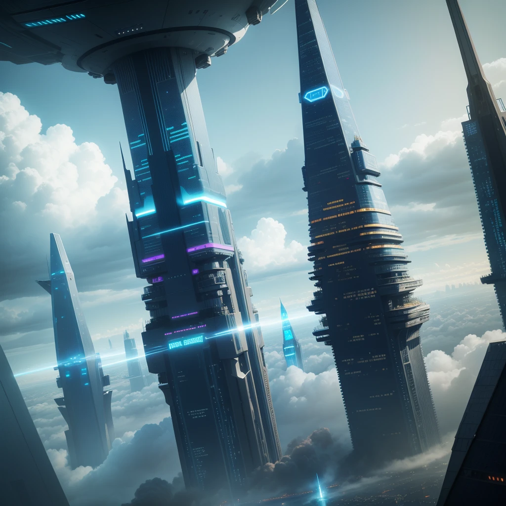 cyber punk Future City skyscraper HD Images skyscraper tall through the clouds Highest quality masterpiece SFart Epcot SFFantasy City Earth Epcot 夏