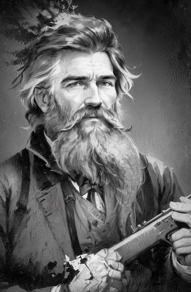 a black and white photo of a man with a rifle, photo from the 1850s of a farmer, grizzled beard, a photo of a disheveled man, john henry dearle, grizzled, William Murray, Direction: Augustus Dunbier, por Alvan Fisher, portrait of a rugged ranger, Direction: John Crawford Brown, john eaves