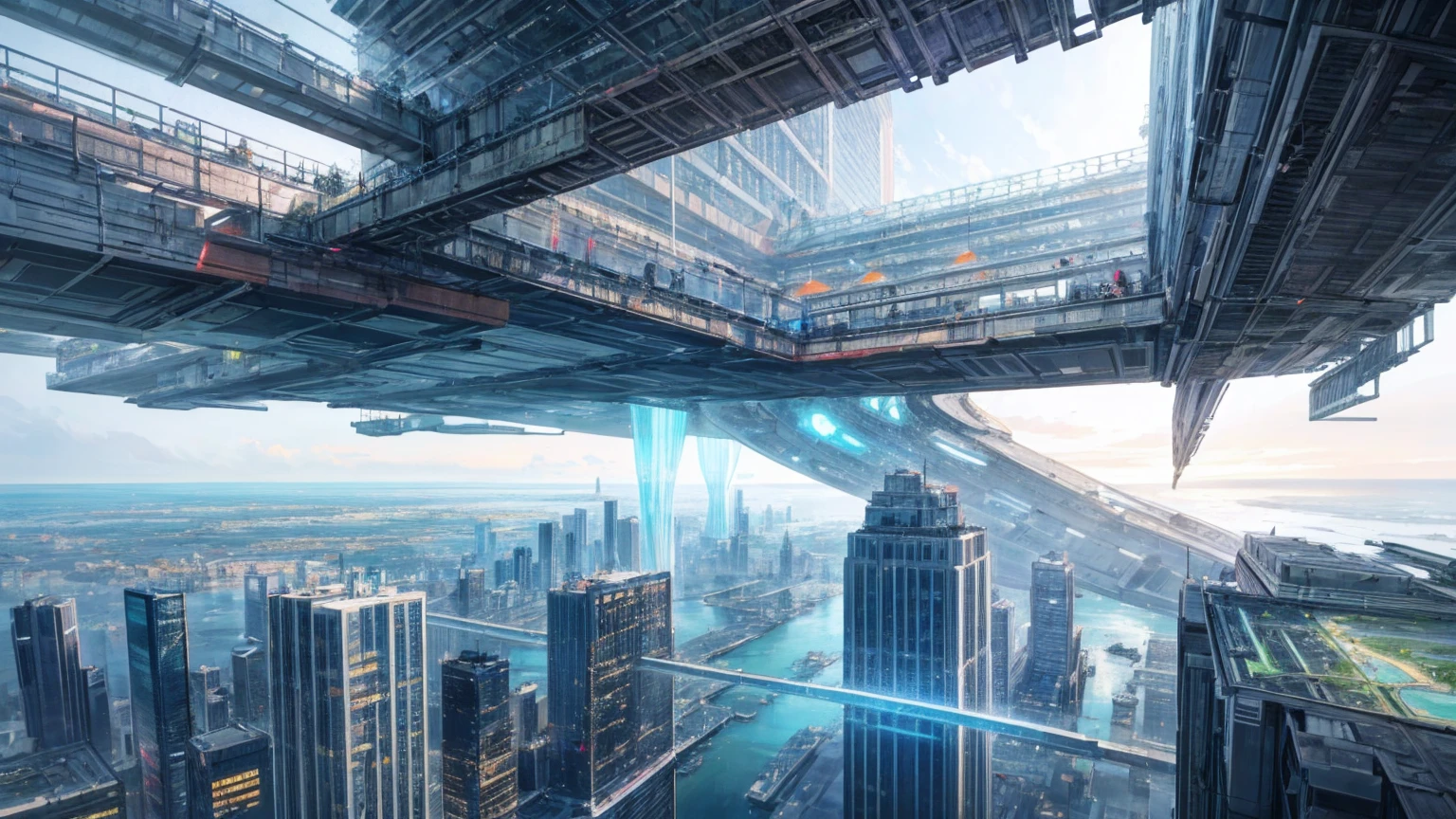 (Highest quality,4K,8k,High resolution,masterpiece:1.2),Very detailed,(Realistic,Realistic,Photorealistic:1.37),Futuristic floating city,Future Technology,Huge urban high-tech tablet platform,airship,Floating in the sky,Future City,小さなairshipが周囲に,High-tech hemispherical platform,Colorful lights,High-level architecture,Modern architecture,Skyscraper,Access the cloud,Beautiful views,City view,Impressive design,Seamlessly blending with nature,vibrant and lively atmosphere,Future Transportation Systems,No Parking,Transparent path,Lush greenery,Sky Garden,waterfall,Spectacular Skyline,Reflection on the surface of the water,Shining River,Architectural Innovation,Futuristic skyscrapers,Transparent Dome,The building has an unusual shape,Elevated walkway,Impressive Skyline,Glowing lights,Future Technology,minimalist design,Scenic spots,panoramic,tower that pierces the clouds,Vibrant colors,Spectacular sunrise,Spectacular sunset,Dazzling light display,Magical atmosphere,Future City,Urban Utopia,Luxury Lifestyle,Innovative Energy,Sustainable Development,Smart City Technology,Advanced Infrastructure,Quiet atmosphere,Nature and technology coexist in harmony,Great cityscape,Unprecedented urban planning,Architecture seamlessly connects with nature,High-tech city,A marvel of cutting-edge engineering,The future of urban living,A visionary architectural concept,Energy-efficient buildings,Harmony with the environment,A city floating above the clouds,Utopian dreams become reality,The possibilities are endless,Cutting-edge transportation network,Green Energy Integration,Innovative Materials,Impressive holographic display,Advanced Communication Systems,Breathtaking aerial views,Quiet and peaceful environment,Modernist aesthetics,Heavenly Beauty