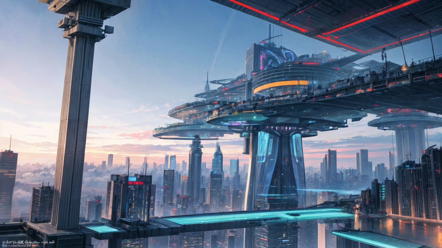 (Highest quality,4K,8k,High resolution,masterpiece:1.2),Very detailed,(Realistic,Realistic,Photorealistic:1.37),Futuristic floating city,Future Technology,Huge urban high-tech tablet platform,airship,Floating in the sky,Future City,小さなairshipが周囲に,High-tech hemispherical platform,Colorful lights,High-level architecture,Modern architecture,Skyscraper,Access the cloud,Beautiful views,City view,Impressive design,Seamlessly blending with nature,vibrant and lively atmosphere,Future Transportation Systems,No Parking,Transparent path,Lush greenery,Sky Garden,waterfall,Spectacular Skyline,Reflection on the surface of the water,Shining River,Architectural Innovation,Futuristic skyscrapers,Transparent Dome,The building has an unusual shape,Elevated walkway,Impressive Skyline,Glowing lights,Future Technology,minimalist design,Scenic spots,panoramic,tower that pierces the clouds,Vibrant colors,Spectacular sunrise,Spectacular sunset,Dazzling light display,Magical atmosphere,Future City,Urban Utopia,Luxury Lifestyle,Innovative Energy,Sustainable Development,Smart City Technology,Advanced Infrastructure,Quiet atmosphere,Nature and technology coexist in harmony,Great cityscape,Unprecedented urban planning,Architecture seamlessly connects with nature,High-tech city,A marvel of cutting-edge engineering,The future of urban living,A visionary architectural concept,Energy-efficient buildings,Harmony with the environment,A city floating above the clouds,Utopian dreams become reality,The possibilities are endless,Cutting-edge transportation network,Green Energy Integration,Innovative Materials,Impressive holographic display,Advanced Communication Systems,Breathtaking aerial views,Quiet and peaceful environment,Modernist aesthetics,Heavenly Beauty