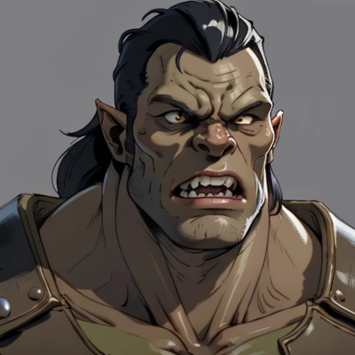 (masterpiece), (best quality),(portrait),(bust up),1boy,solo,(sharp focus),orc,muscular,(ancient:1),ancient luxurious long clothes,old school fantasy art,((simple background)),super shiny face,Ultra Glossy skin,(teeth),orczor,mazoga,orc teeth,extra teeth,yazangable,1man,