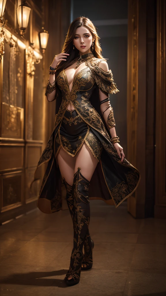 a woman posing stylishly, full body, 1girl, best quality, 8k, VFX, masterpiece, ultra-detailed, photorealistic, hyper-realistic, studio lighting, physically-based rendering, sharp focus, vivid colors, intricate details, elegant, fashionable, graceful, cinematic lighting, dramatic