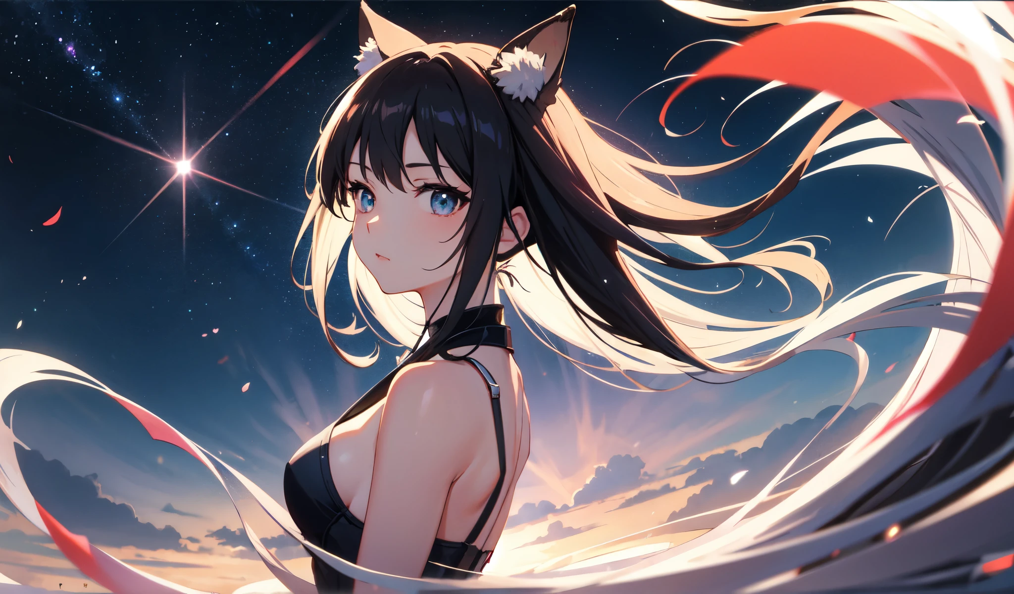 1girl, Catgirl, Young girl, Soft, Delicate, Petite, Flexible, Fair skin, Smooth texture, Small and well-shaped breasts, Round and elastic buttocks, Black hair, Translucent light blue eyes, Exquisite facial features, Silky and smooth skin, Bright and watery eyes, Cute lips, Dark black hair, Light hair clip, Graceful body curves, Slim and slender figure, Cute dress, Cute sneakers, Adorable hair clip, AA-cup, moaning, Sony FE, from behind, masterpiece, highres, high details