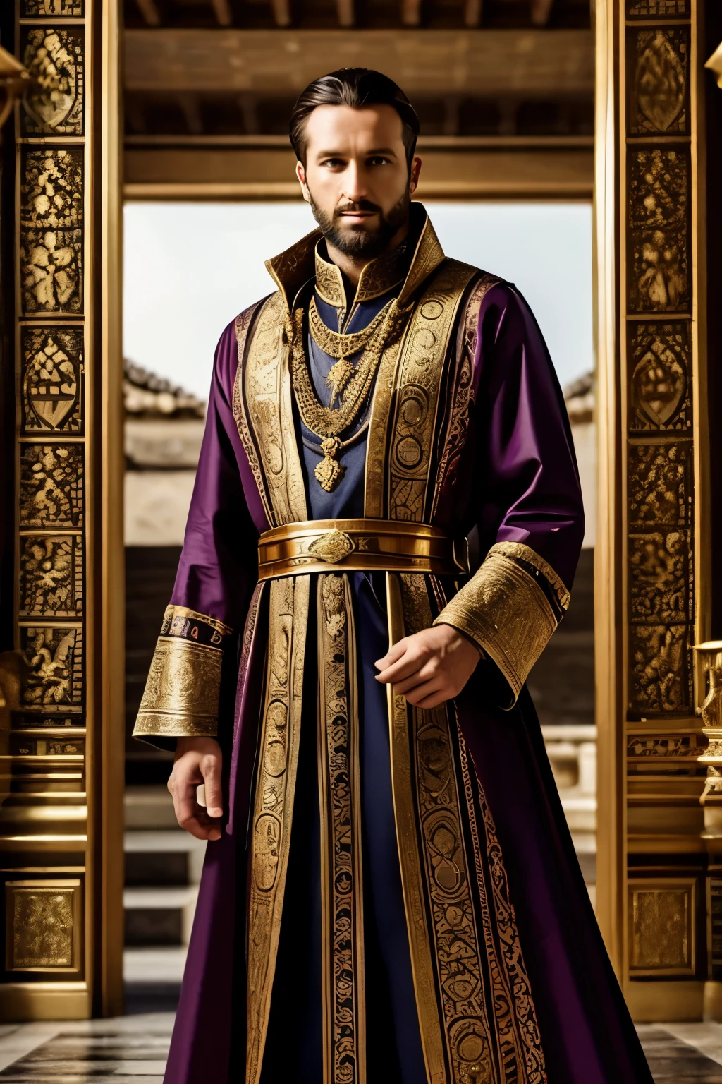 ancient king in rich clothes, 30 years old european man, AngelicAI
