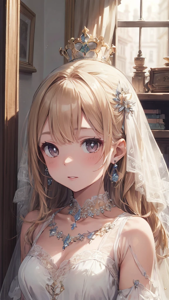 (masterpiece:1.2), (highest quality:1.2),, Curvy but slender body, perfect eyes, perfect face, perfect lighting, 1 girl, in the garden, (whole bodyが見える),(Are standing),(Wedding dress),(cute gesture),(smile),(I'm inside the castle),curly hair, Fine clothes, Detailed outdoor background, compensate, eye shadow, thick eyelashes, fantasy, looking at the viewer, whole body,alice in wonderland、blue sky、Bright and very beautiful face、young shiny glossy white shiny skin、the best beauty、The most beautiful bright blonde hair in the world、thin hair、short hair、Shining beautiful bangs、Glowing crystal clear big blue eyes、Very beautiful lovely 17 year old most beautiful girl in the world、small breasts