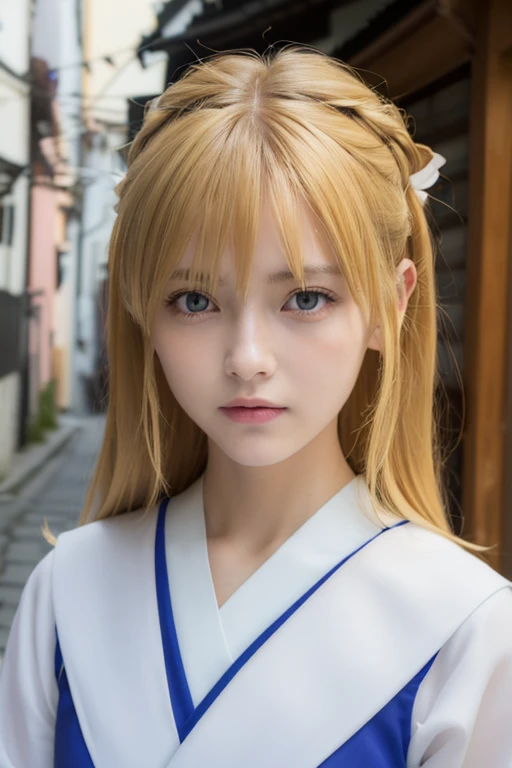 ((Beautiful blonde hair))、((Beautiful blonde))、Small fox ears、one girl, (a beauty girl, delicate girl:1.3), (12 years old, change:1.3), break,((Shrine maiden costume)),(Brown fox ears) break, Definition of Very Fine Particles, (Symmetrical eyes:1.3), break, (alley, Kyoto:1.3), perfectly trimmed fingers, break, ((Beautiful medium milk)), Brown eyes, Parted bangs, Brown Hair, girl, break, (Eye and facial details:1.0), break, (masterpiece, Highest quality, Very detailed, Detailed face, 8k)