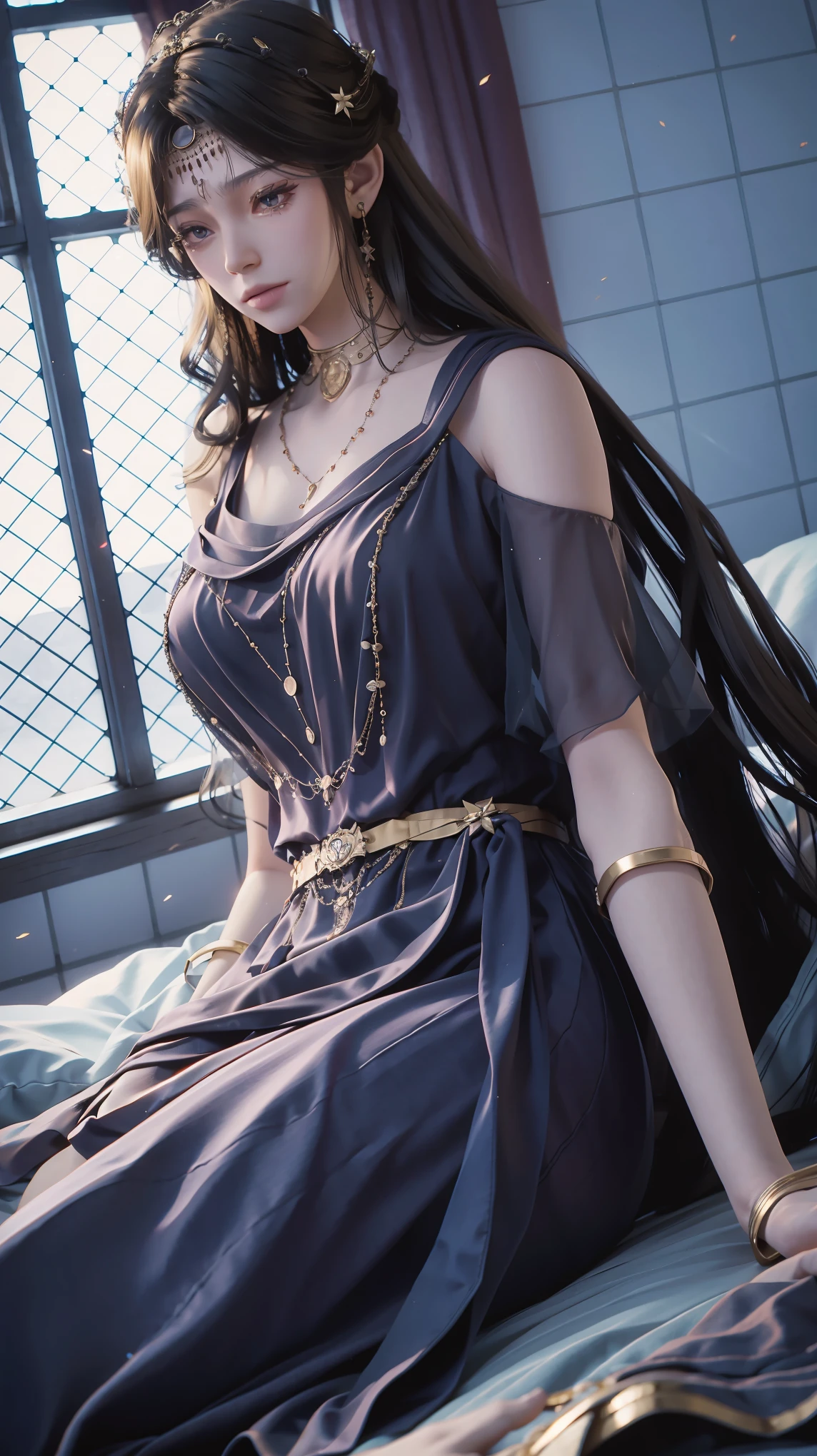 一个女孩Lying in bed,Dressed in suspender pajamas,Face up,Raise your legs slightly,Front view super detailed beautiful big breasted girl . Ultra HD, 4K, 8K, Movie,whole body,Lying down,Long legs,Very big breasts,whole body捕捉,(((Lying in bed))),big bed,Off-shoulder,Shoulder-length skirt,Lying in bed,Sleeping on the pillow,Lying down,Headrest pillows,(((平Lying in bed)))
