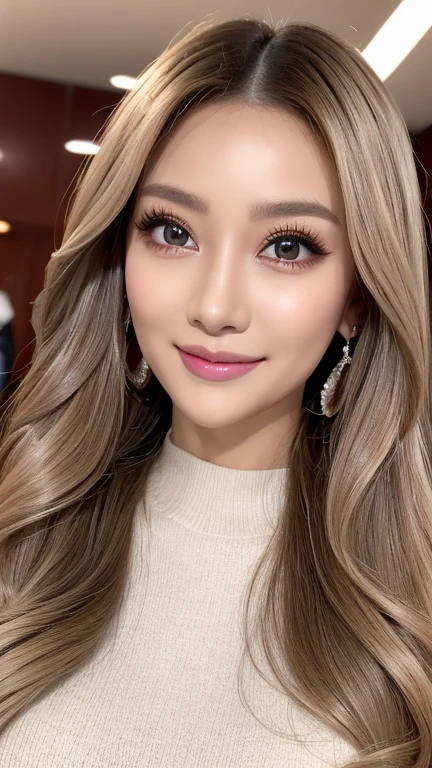 Smile more, Smile more,Stunningly beautiful female athletes, Dress Twin tails Blonde hair,(blonde hair in super metallic dress:1.2), Chic muscular body:1.4,(Highest quality、8k、32K、masterpiece、Hmph:1.Hot Real:1.4),(Ultra-high resolution),(超リアルな8kCG),RAW Photos, Half Body Shot, Beautiful shadow gradation, huge , Perfect lighting, Beautiful and well-groomed face, Beautiful Eyes, Detailed lips, double eyelid, Red Rainbow Matte Latex Rubber erotic Hotel Lounge night Matte Gloss OrangeRedPurple ,Background color