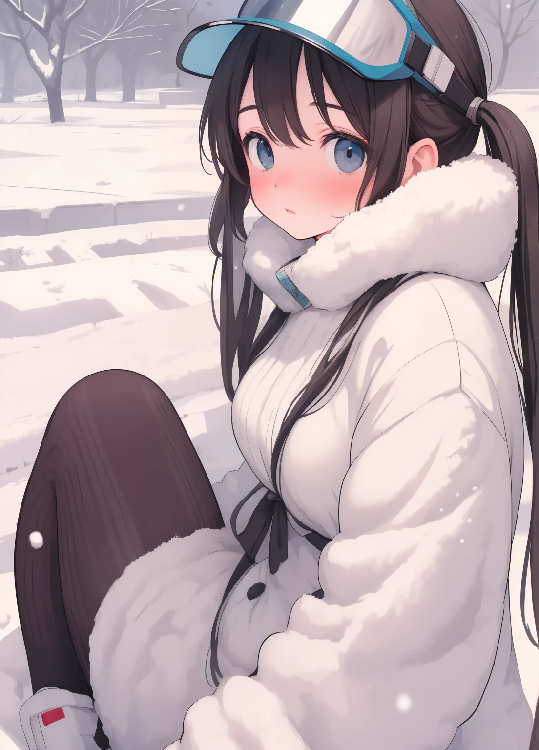 (masterpiece、Highest quality、Highest quality、Official Art、Beautiful and beautiful:1.2)、(One girl:1.3)Hatsune Miku、Twin tails,Beautiful breasts, Katsushika Hokusai, A female character amidst the chaos of a DDOS attack, Your eyes hidden behind a snowy visor. In a dystopian world where chaos unfolds before her eyes, she remains resolute.. This work of art is、It combines a unique style of manga and realism。, depicting a character with a snow-covered visor that obscures his eyes, Highlights a vague vision and a confused world. tiro de snowboard, whether, Blizzard