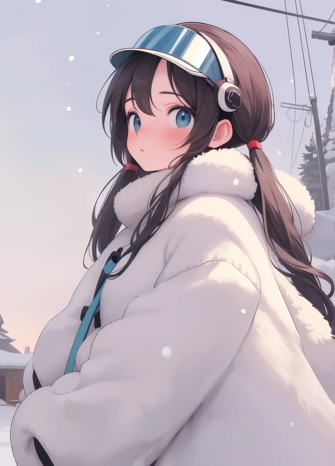 (masterpiece、Highest quality、Highest quality、Official Art、Beautiful and beautiful:1.2)、(One girl:1.3)Hatsune Miku、Twin tails,Beautiful breasts, Katsushika Hokusai, A female character amidst the chaos of a DDOS attack, Your eyes hidden behind a snowy visor. In a dystopian world where chaos unfolds before her eyes, she remains resolute.. This work of art is、It combines a unique style of manga and realism。, depicting a character with a snow-covered visor that obscures his eyes, Highlights a vague vision and a confused world. tiro de snowboard, whether, Blizzard