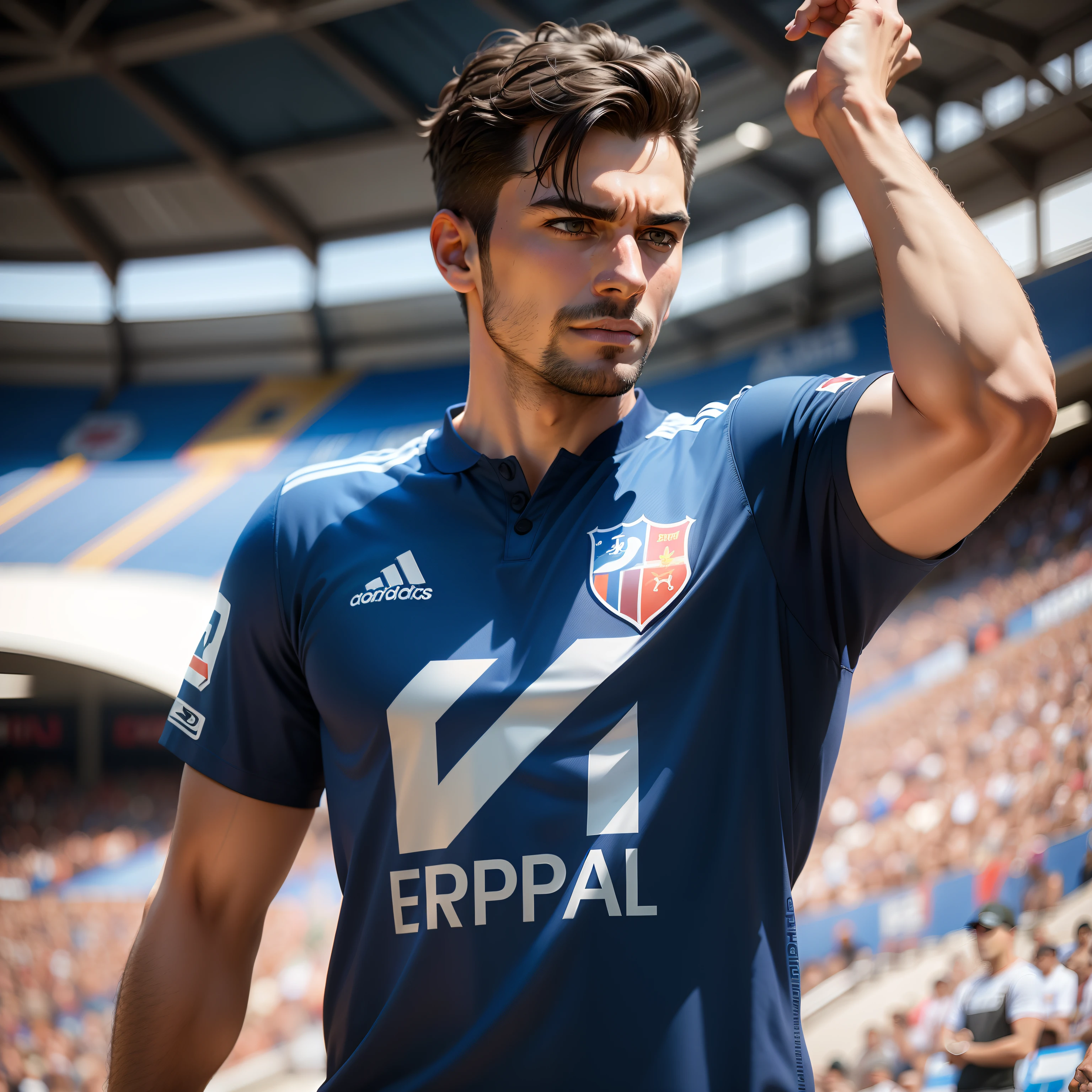 A man stands in front of the Espanyol logo