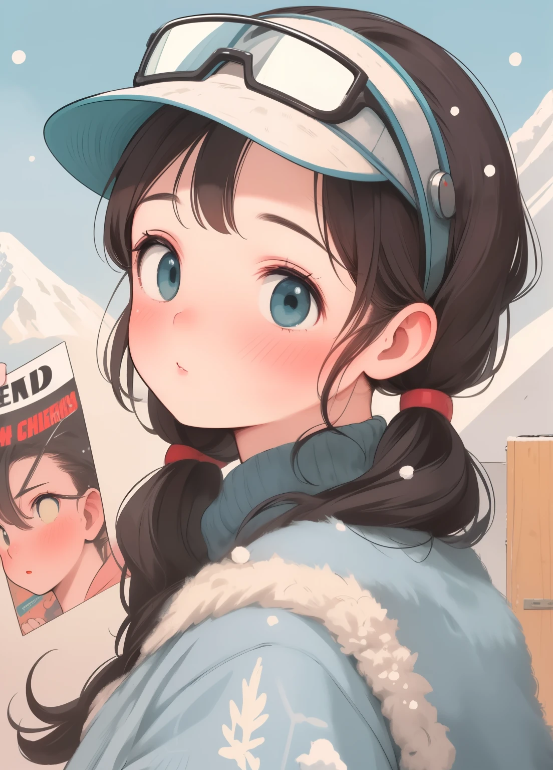 (masterpiece、Highest quality、Highest quality、Official Art、Beautiful and beautiful:1.2)、(One girl:1.3)Hatsune Miku、Twin tails,Beautiful breasts, Katsushika Hokusai, A female character amidst the chaos of a DDOS attack, Your eyes hidden behind a snowy visor. In a dystopian world where chaos unfolds before her eyes, she remains resolute.. This work of art is、It combines a unique style of manga and realism。, depicting a character with a snow-covered visor that obscures his eyes, Highlights a vague vision and a confused world. tiro de snowboard, whether, Blizzard,Glossy old advertising poster, Vintage Posters, Poster Vintage, Retro Posters, enoch bolles, 1940s propaganda posters, Joseph Brant, inspired by Art Frahm, beautiful retro art, art deco poster, Vintage Posters style, Hidden Ads
