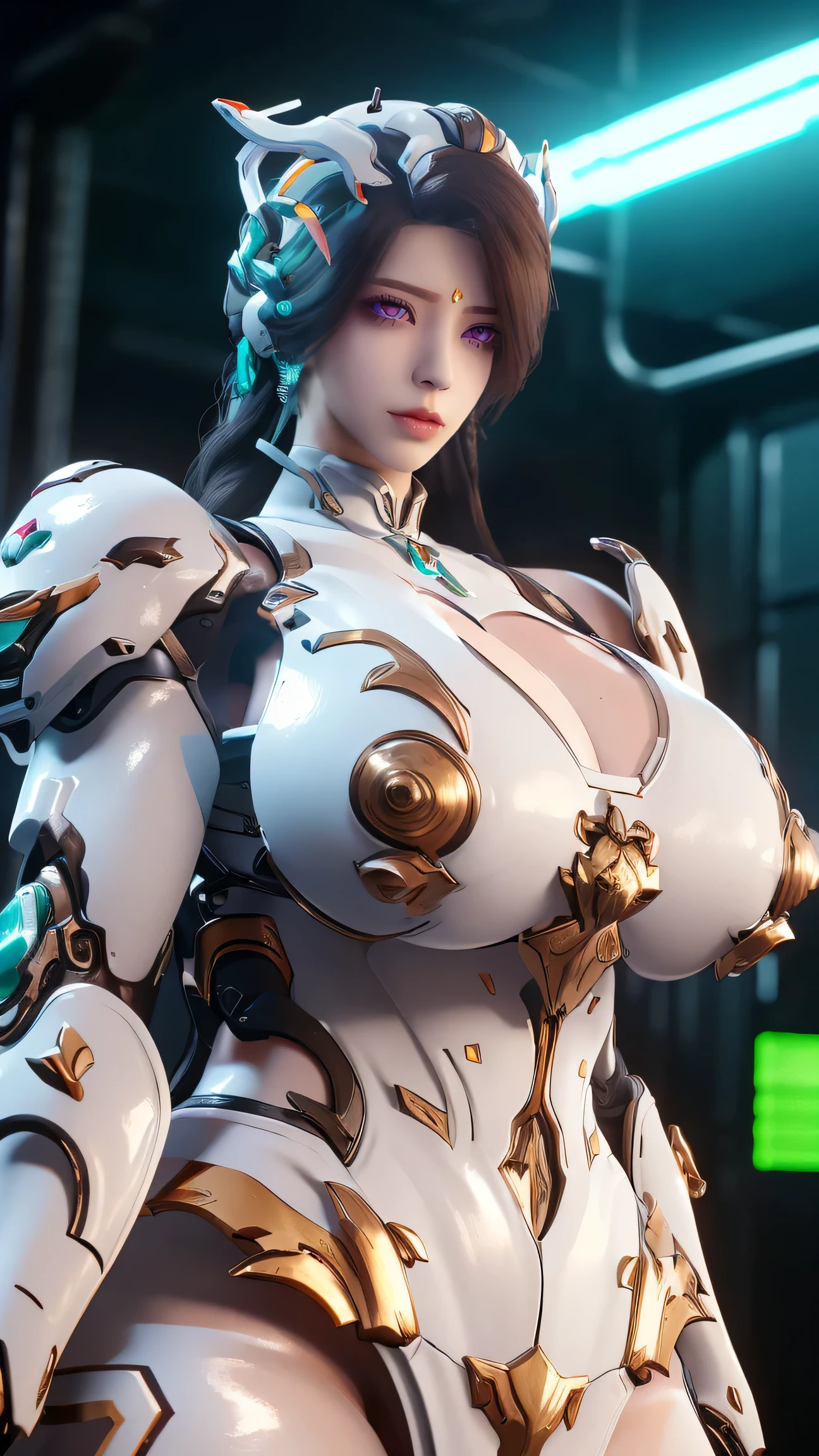 Solo, Stand Up Straight, Physically-based Rendering, Unreal Engine 5 Render, Jealous, (look Half Body:1.5), ((muscle And Bbw Body Type:1.2)), ((cleavage, Busty, Gigantic Breast:1.5)), (expose muscle Abs:1.4), (big Hips:1.3), ((beautiful Cyborg Woman, Red Mecha Musume Girl, Futuristic Cyber Crop top armor, White Mecha Body Girl from OVERWATCH 2, Guard Arms, Gloves:1.5)), (close Up Upper Body), (pale Skin, Body Oiled, (clean Glossy Bodyskin:1.4), (background Futuristic Space Station:1), (photorealsitic:1.4), (ultra-detailliert), (top-quality), (best Shadows), Bright Light In Room, Hyper Texture, (4x Msaa), ((unreal Engine 5 Render)), (neon), Physically-based Rendering, Ultra Hight Definition, 16k, 1080p, Beauty Model, 4k Resolution.