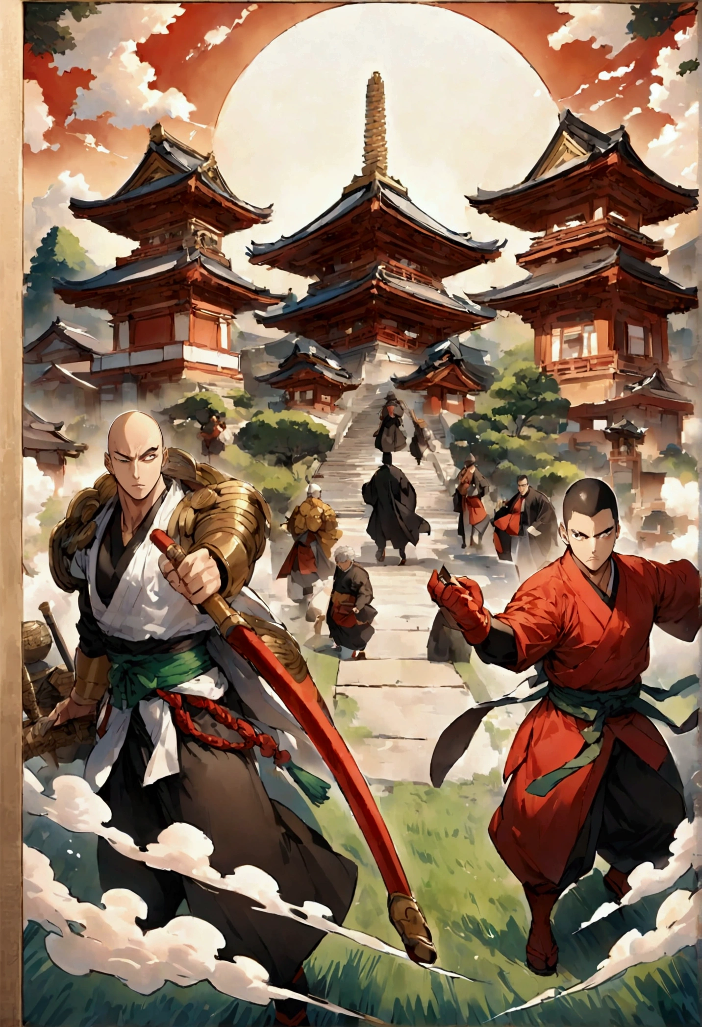 Japanese monk、Small、Round sunglasses、Equip the ritual implements、Hero of Justice、One Punch Man、Japanese Temples、strongest