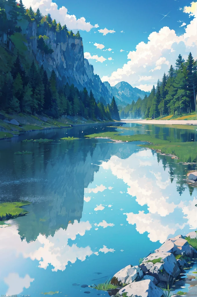 mksksstyle, (flat_color, 2D, pastel_style), Official artwork, (green_theme:1.2), cloud, smilingly, formula wallpaper, (Partially_colored:0.5), (Traditional Media:0.5), (wide_shot:1.3)
cloudy_null, (reflection的な_water:1.3), 景colorのよい, null, water, (ripple:0.5), reflection, Wind, (Cinematic:1.2), (horizon:1.3), shallow_water,