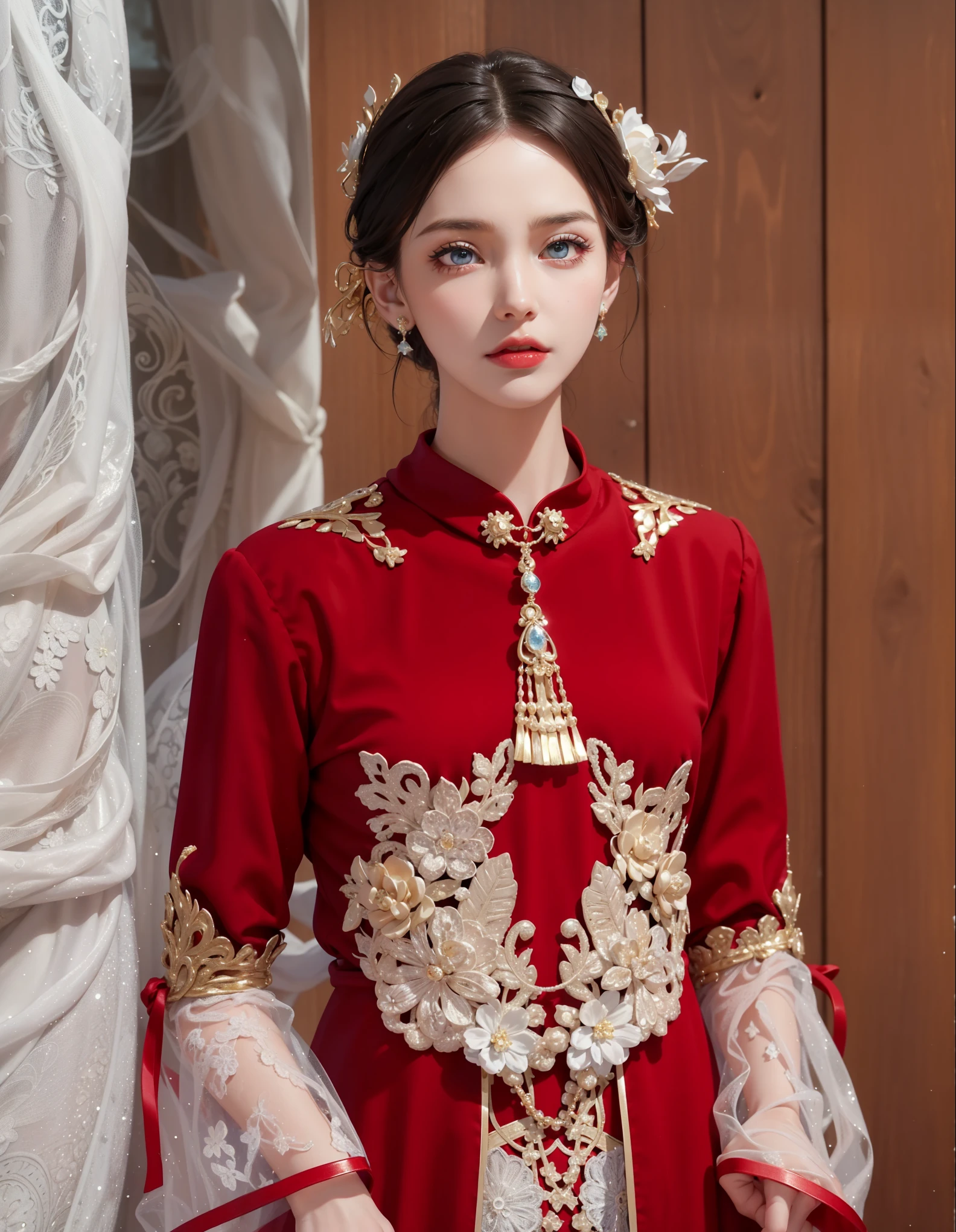 Royal sisters，Exquisite eyes，Frozen queen，Put the crown on your head，Detailed facial expressions body，tall and big，Glamorous characters，Leg length，4K，HD，Sensual，White translucent lace，白皙Full figure，Little cherry mouth，Beautiful and lovely，Full figure，Glossy Gel Coat，Vampire Queen in luxurious gown，Have a tattoo(Intricate tattoo designs)，Ice Princess，Rich facial details，16 Year Old Angel，Eyes are blue(Pupils as deep as the starry sky)，Gold print clothes，