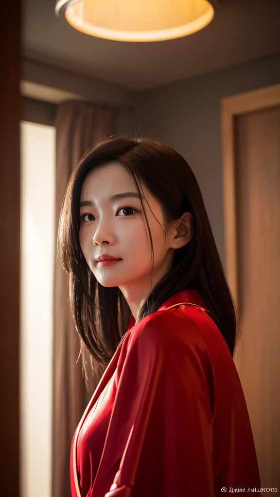 Wearing a bright red robe or cheongsam,Pale,Sad or angry look。Long and messy hair,Sometimes dripping with blood。There is always a weird smile on the corner of his mouth,The atmosphere is terrifying。high resolution, Backlight, masterpiece, Best quality, Very detailed, Ultra HD, Wide-angle lens, Canon, Movie光效, Ray Tracing, Fluorescence, Movie, photography, Hyperrealism, 超realism细节画派, Reality, realism, 超realism,