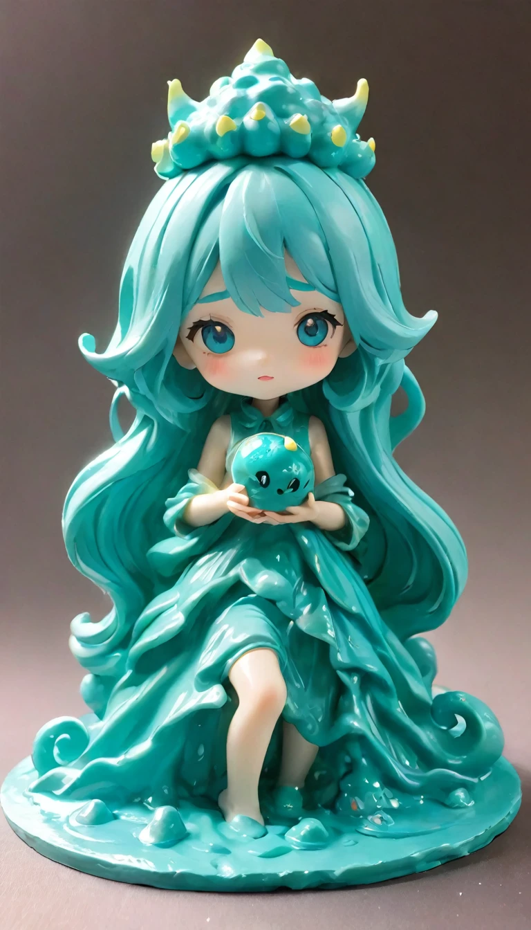 Highest quality、masterpiece、Ultra-high resolution、Very detailed、８ｋ、Cute monster slime、Girl in a slime costume、Cute slime girl、Turquoise Slime、Clay work、Clay art、Clay work、