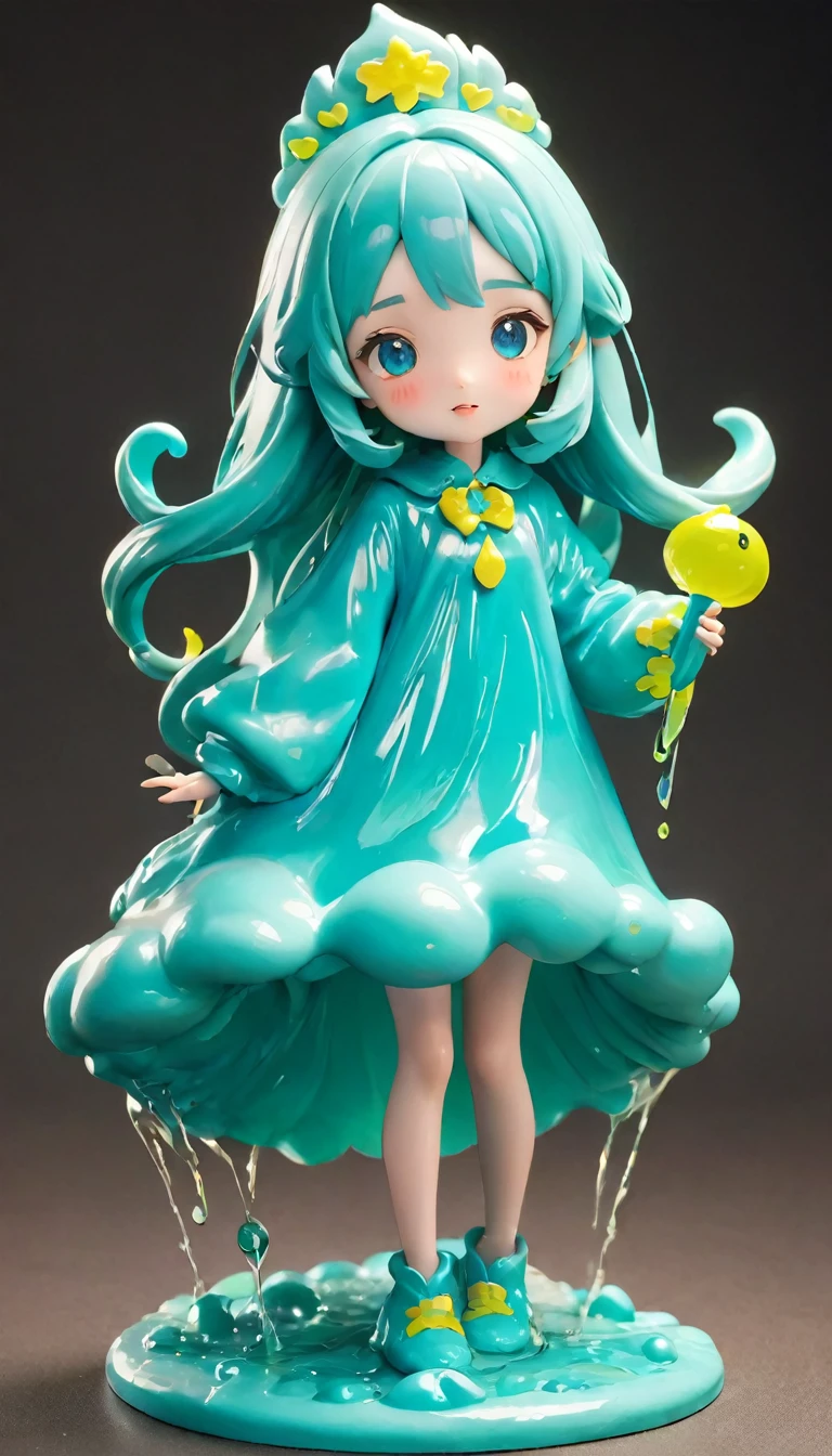 Highest quality、masterpiece、Ultra-high resolution、Very detailed、8k、Cute monster slime、Girl in a slime costume、Cute slime girl、Turquoise Slime、Clay work、Clay art、Clay work、