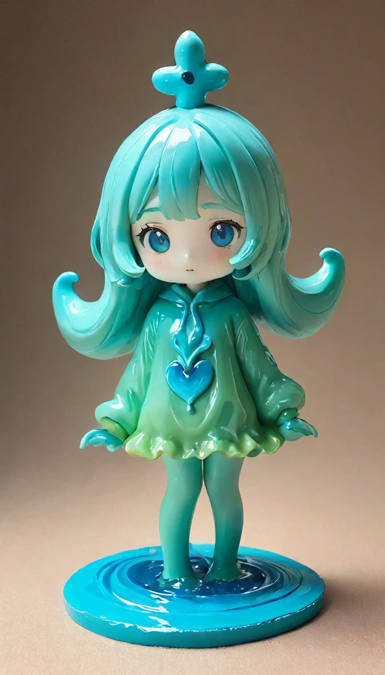 Highest quality、masterpiece、Ultra-high resolution、Very detailed、８ｋ、Cute monster slime、Girl in a slime costume、Cute slime girl、Turquoise Slime、Clay work、Clay art、Clay work、