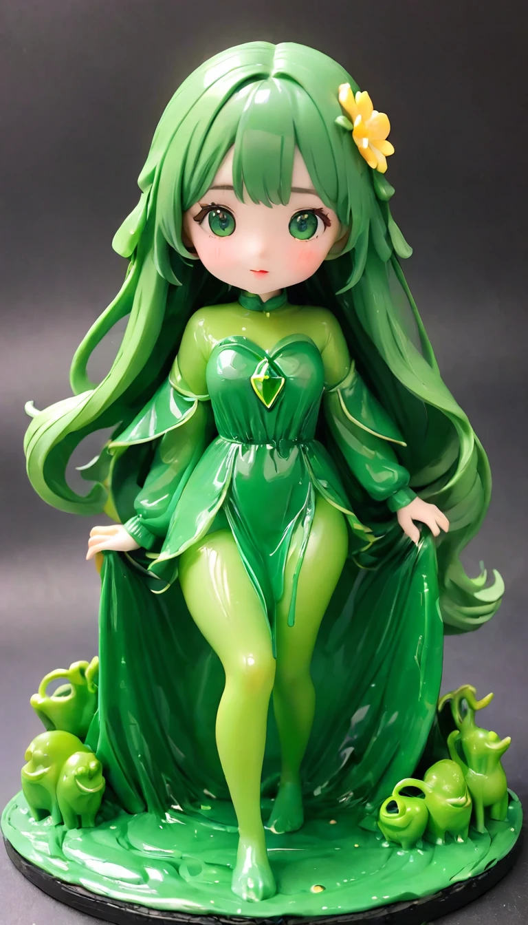 Highest quality、masterpiece、Ultra-high resolution、Very detailed、８ｋ、Cute monster slime、Girl in a slime costume、Cute slime girl、Turquoise Slime、Clay work、Clay art、Clay work、
