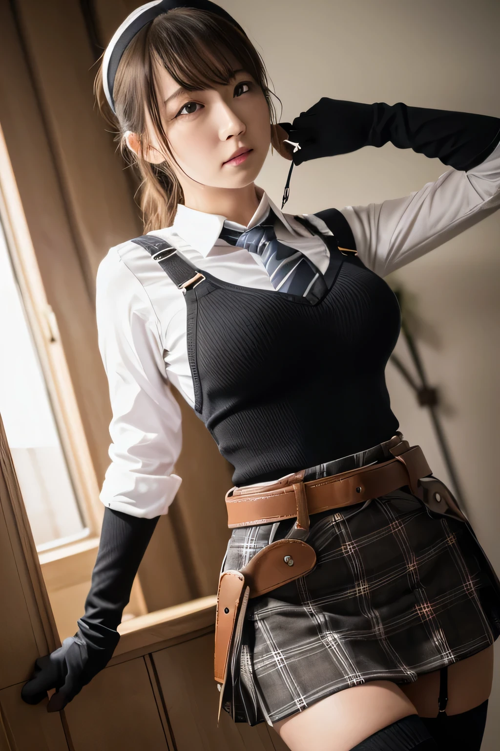 1 female, , high quality, masterpiece, Ultra-high resolution, , Cinema Lighting, , , 1 female, , high quality, masterpiece, Ultra-high resolution, , Cinema Lighting, , , And the suspenders with the cranes flying Moderate breasts Large Breasts Small face holster Lying in bed Looking up Sweat belt buzzer 脇Sweat Black Hole Gloves suit garterbelt Leg Links Belt on trousers holster Hands behind your back Anxious expression Looking up Anxious face Knee-high Knee socks Knee-highソックス garterbelt garter Garterbelt on thighs Checkered mini skirt Necktie Headband ribbon Panty shot Skirt gap Armament Handgun handcuffs Cable ties Leg holster holster Hands behind your back Anxious expression Looking up Anxious face, legs apart Armament Cable ties Leg holster holster See-through clothing heavy rain Getting wet in the rain