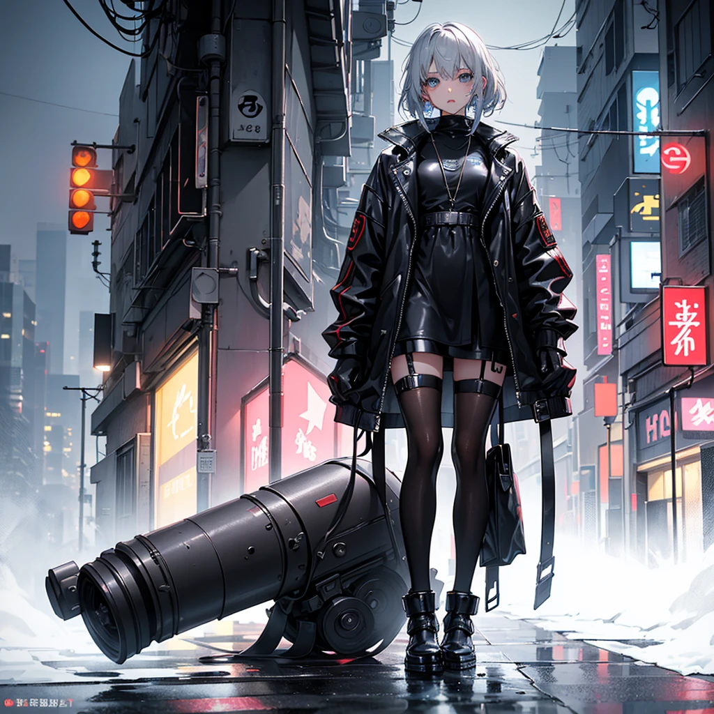 Full body Esbian、cute eyes、parts of a well-groomed face、black mask+ベロアウト付きのblack mask、(highest quality、8K resolution、masterpiece:1.3)、Focus Section: 1.2、delicate and beautiful body 1.4、is 1.2、golden short hair 1.2、chest 1.2、wet clothes 1.1、rain、street 1.3、bando dress 1.1、High definition skin texture、narrow eyes、double eyelid、Whitening skin、Shutdown 1.3、black leather jacket and black leather shorts、boots、white loose socks、female cyberpunk、Cyberpunk 20 year old model girl、夢のようなCyberpunk Girl、Digital cyberpunk art、cyberpunk、パーカーを着たCyberpunk Girl、cyberpunk beautiful girl、Cyberpunk Girl、cyberpunk art、Clear light blue eyes、Cleans the whites of your eyes。