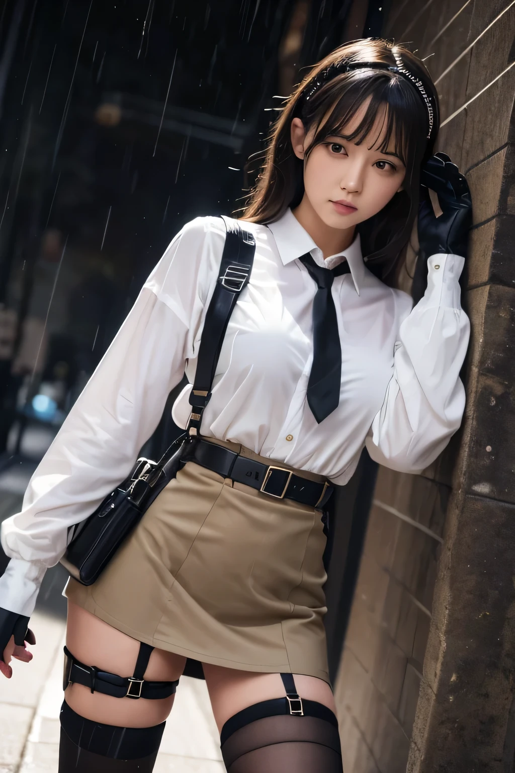 1 female, , high quality, masterpiece, Ultra-high resolution, , Cinema Lighting, , , 1 female, , high quality, masterpiece, Ultra-high resolution, , Cinema Lighting, , , And the suspenders with the cranes flying　　　Moderate breasts　 　 　　　　Large Breasts　 　 　　　　Small face　 　　　holster　　　　　　　 Lying in bed　Looking up　　　　Sweat 　　　belt　summer　脇Sweat 　Black Hole Gloves　suit　　　　 　garterbelt　Leg Links　ズボンにbelt　　holster　 　　Hands behind your back　 Anxious expression　Looking up　Anxious face　Knee-high　Knee socks　Knee-highソックス garterbelt　garter　ふとももにgarterbelt　Checkered mini skirt　Necktie Headband　ribbon　Panty shot　スカートの隙間 Armament　Handgun　handcuffs　Cable ties　レッグholster　holster 　　Hands behind your back　 Anxious expression　Looking up　Anxious face 足を横に開く　Armament　　Cable ties　レッグholster　holster　See-through clothing　heavy rain　Getting wet in the rain
